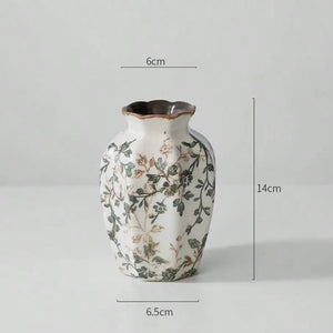 Hexagonal Ceramic Bud Vase With Scalloped Rim Vintage Floral Pattern 1005009013217815-S