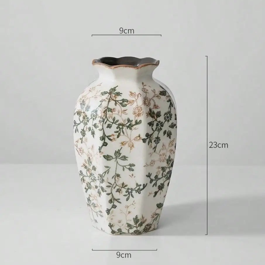Hexagonal Ceramic Bud Vase With Scalloped Rim Vintage Floral Pattern 1005009013217815-S