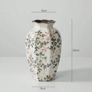 Hexagonal Ceramic Bud Vase With Scalloped Rim Vintage Floral Pattern 1005009013217815-S