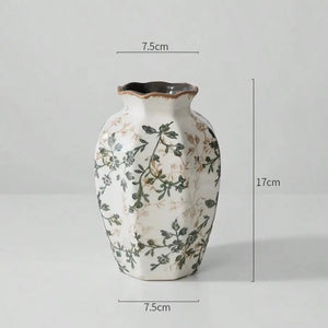 Hexagonal Ceramic Bud Vase With Scalloped Rim Vintage Floral Pattern 1005009013217815-S