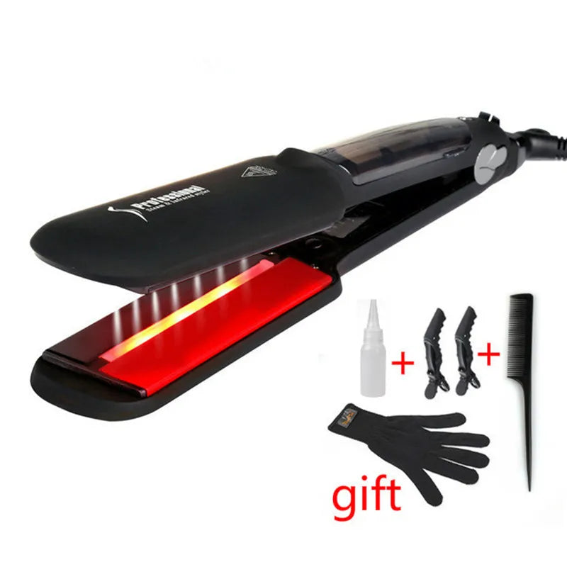 Steam Infrared Ceramic Hair Straightener with Wide Plates