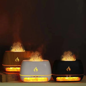 Himalayan Salt Stone Flame Ultrasonic Humidifier Essential Oil Diffuser Night Light 1005008013977530-Wood