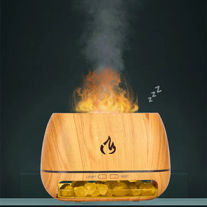 Himalayan Salt Stone Flame Ultrasonic Humidifier Essential Oil Diffuser Night Light 1005008013977530-Wood
