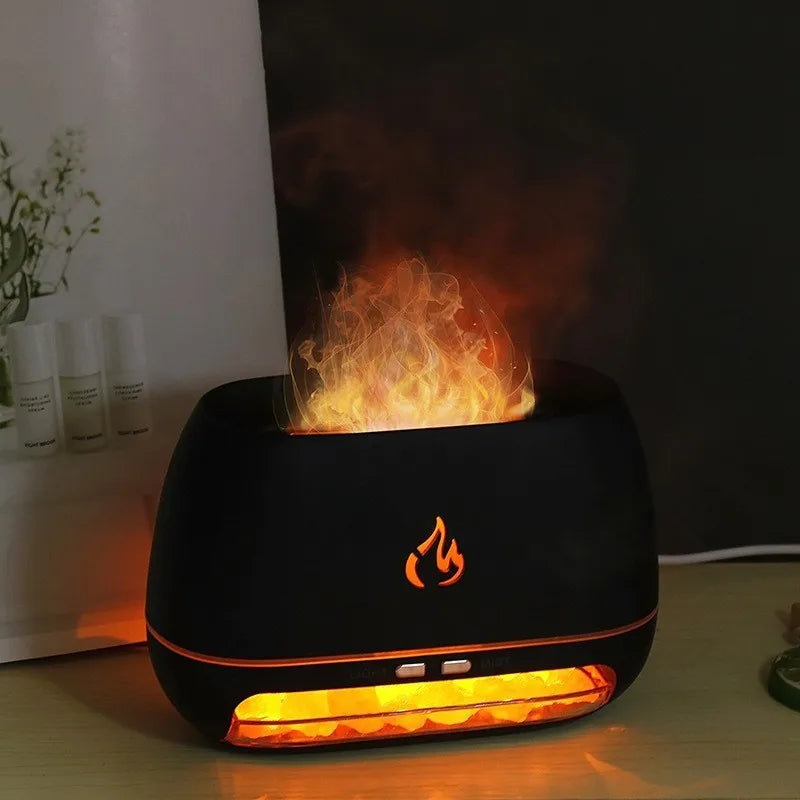 Himalayan Salt Stone Flame Ultrasonic Humidifier Essential Oil Diffuser Night Light 1005008013977530-Wood