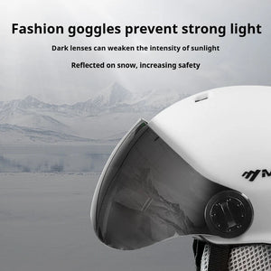 Inmold Ski Helmet With Integrated Goggles Pc Eps Adult Protection 32971475269-Black-M