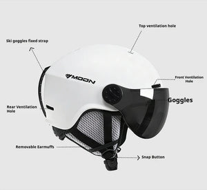 Inmold Ski Helmet With Integrated Goggles Pc Eps Adult Protection 32971475269-Black-M