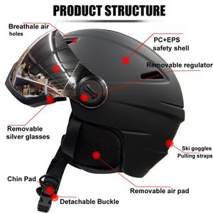 Integrally Molded Ski Helmet With Visor For Adult Snow Sports 1005007878158573-White-L(59-61cm)
