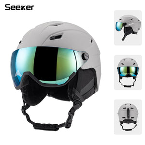 Integrated Ski Helmet With Snow Goggles For Adult Men And Women 1005009839936984-Dark blue-M 55-58CM