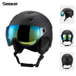 Integrated Ski Helmet With Snow Goggles For Adult Men And Women 1005009839936984-Dark blue-M 55-58CM