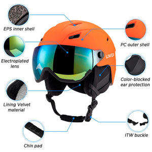 Integrated Ski Helmet With Visor Goggles, Adjustable Fit, 14 Vents 1005007383067870-PURPLE-M