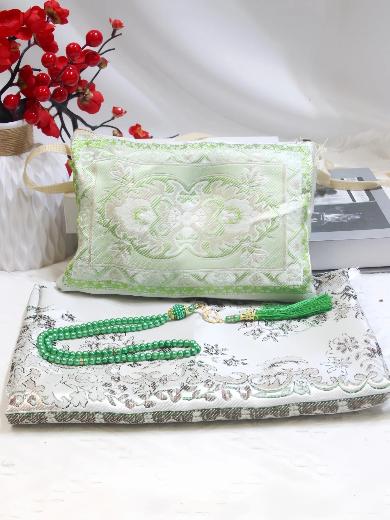 Islamic Prayer Rug Set With Beads And Portable Carry Bag 1005009446550718-grey