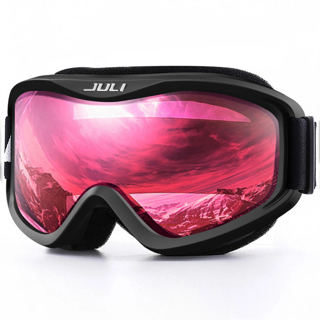 Kids Ski Goggles With Anti Fog Uv400 Lens And Flexible Frame 1005003217537497-D1 Black Red Kids