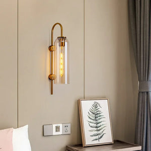 LED Cylinder Wall Light Modern Brass Glass Sconce for Bedroom