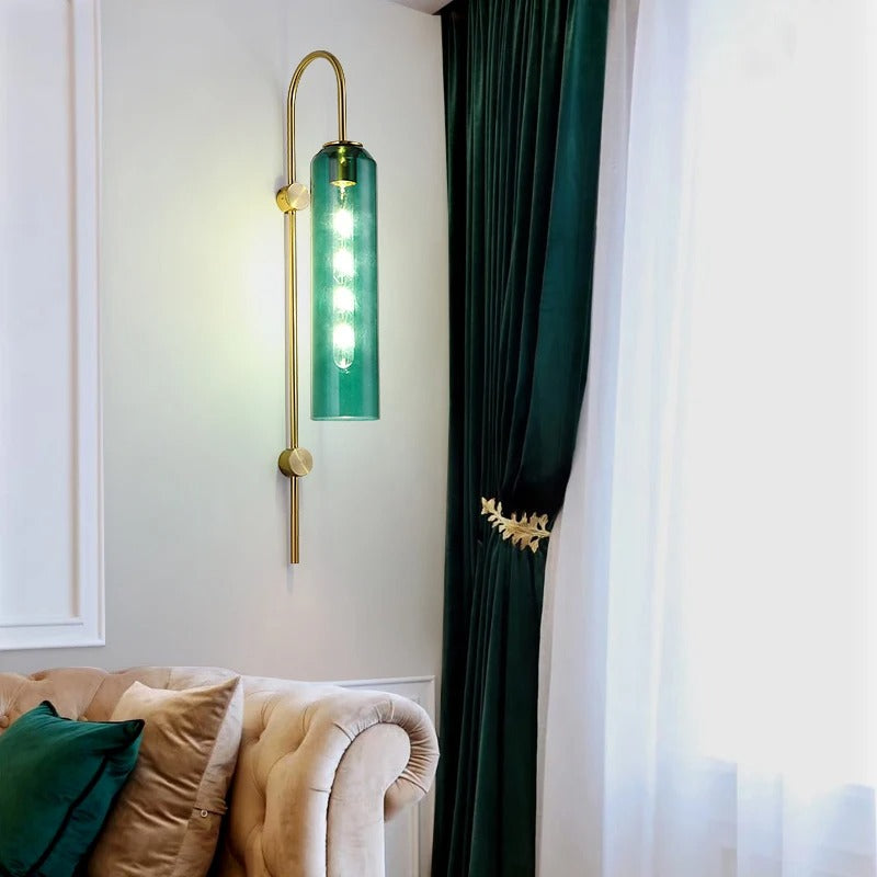 LED Cylinder Wall Light Modern Brass Glass Sconce for Bedroom