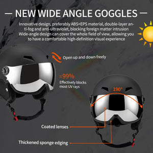 Lightweight Thermal Ski Helmet With Integrated Goggles And Adjustable Fit 1005006122276903-Pink-L(59-61cm)