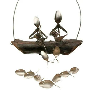 Lovely Fishing Man Spoon Fish Sculpture Wind Chime