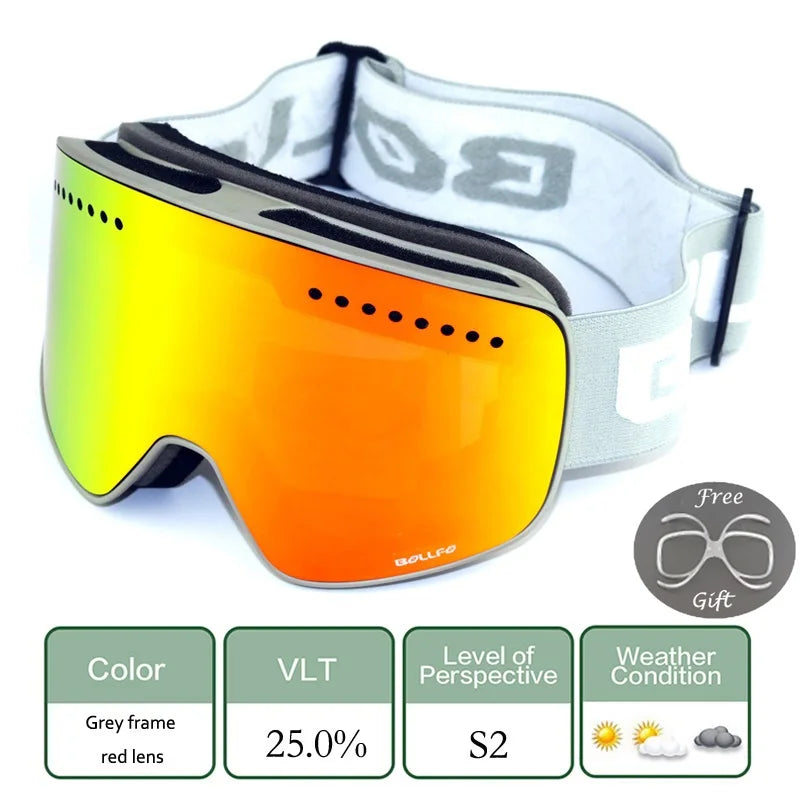 Magnetic Double Lens Ski Goggles Uv400 Anti Fog Snow Glasses 4000980893579-Ski Glasses lens