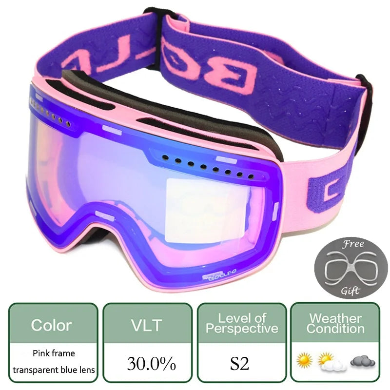 Magnetic Double Lens Ski Goggles Uv400 Anti Fog Snow Glasses 4000980893579-Ski Glasses lens