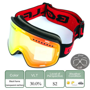 Magnetic Double Lens Ski Goggles Uv400 Anti Fog Snow Glasses 4000980893579-Ski Glasses lens