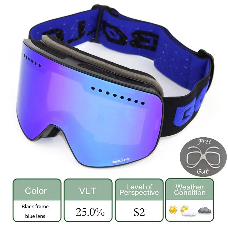 Magnetic Double Lens Ski Goggles Uv400 Anti Fog Snow Glasses 4000980893579-Ski Glasses lens