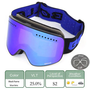Magnetic Double Lens Ski Goggles Uv400 Anti Fog Snow Glasses 4000980893579-Ski Glasses lens