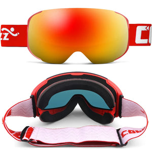 Magnetic Lens Ski Goggles With Uv400 Anti Fog Mirror Coating 32781668452-Frame Red