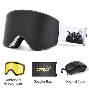 Magnetic Quick Change Double Layer Anti Fog Ski Goggles Set 1005007171669020-Aurora blue set