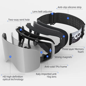 Magnetic Quick Change Double Layer Anti Fog Ski Goggles Set 1005007171669020-Aurora blue set