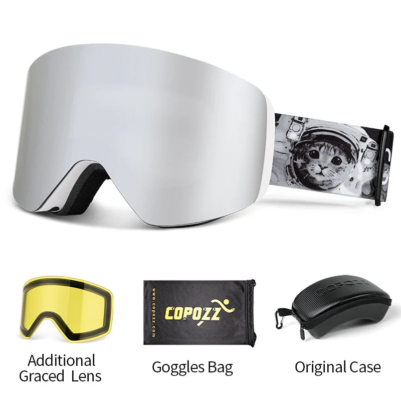 Magnetic Quick Change Double Layer Anti Fog Ski Goggles Set 1005007171669020-Aurora blue set