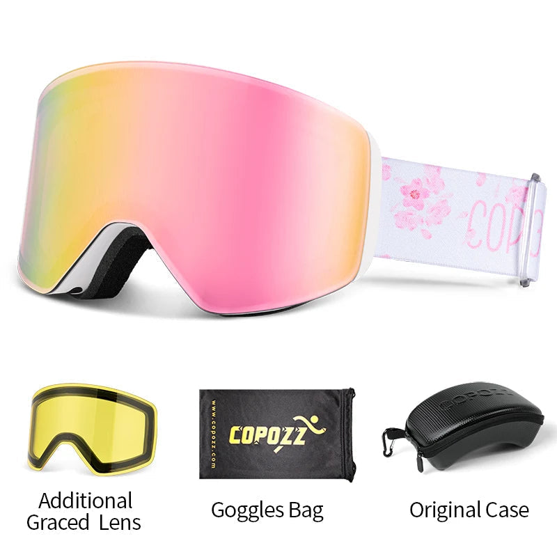 Magnetic Quick Change Double Layer Anti Fog Ski Goggles Set 1005007171669020-Aurora blue set