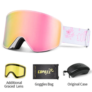 Magnetic Quick Change Double Layer Anti Fog Ski Goggles Set 1005007171669020-Aurora blue set