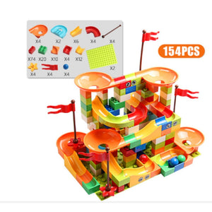 Marble Maze Game Building Toy for Kid, Marble Track Race Set & STEM Learning Toys, Marble Maze Ball Track Building Duplo Blocks