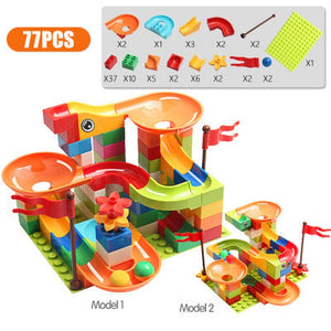 Marble Maze Game Building Toy for Kid, Marble Track Race Set & STEM Learning Toys, Marble Maze Ball Track Building Duplo Blocks