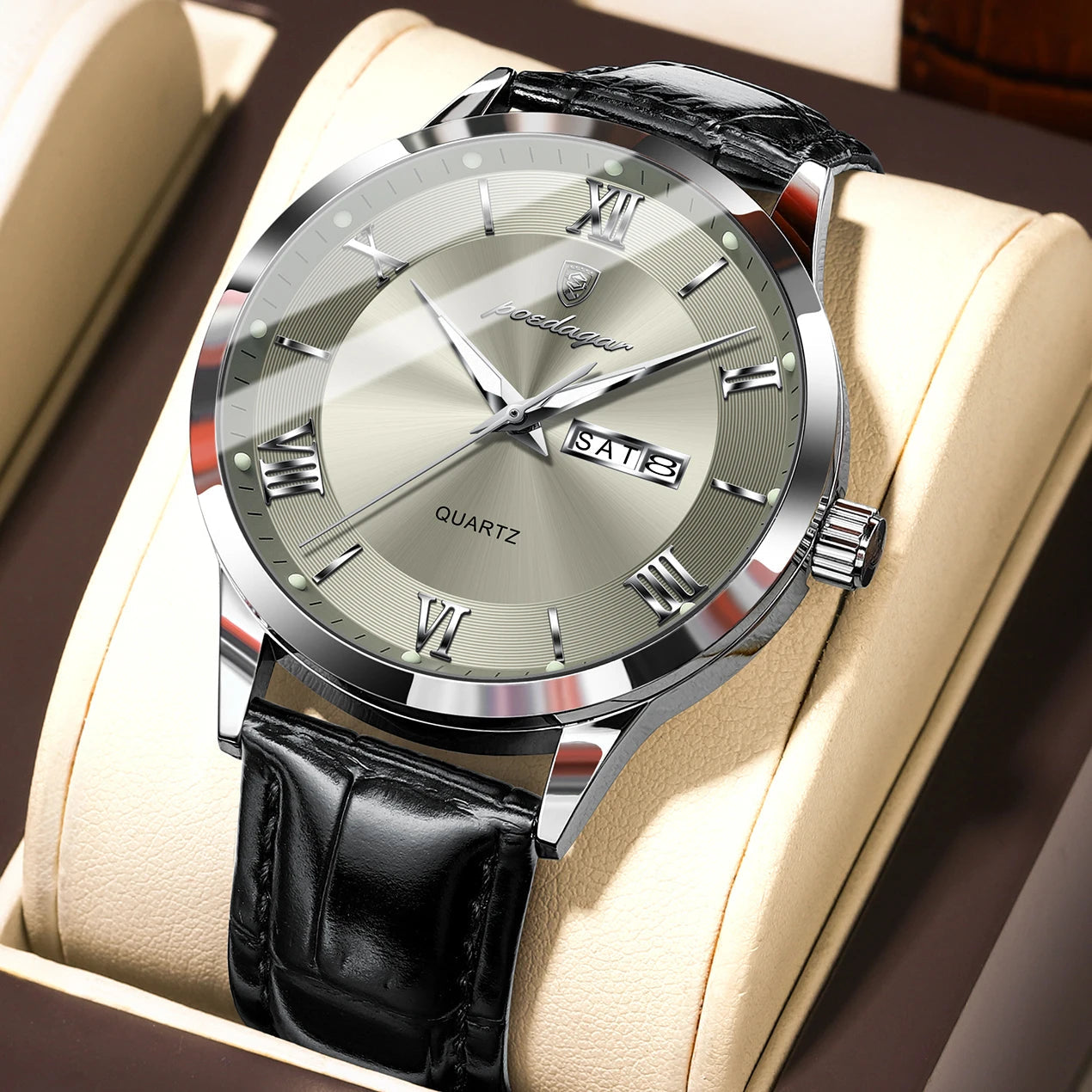 Men'S Quartz Leather Watch With Valentines Gifts For Him Style 1005009213408307-978 Gold Blue