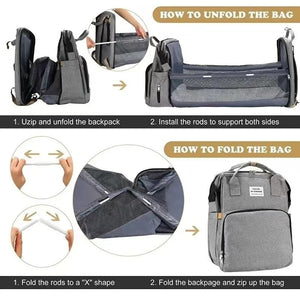Multifunctional Diaper Backpack with Foldable Changing Bed