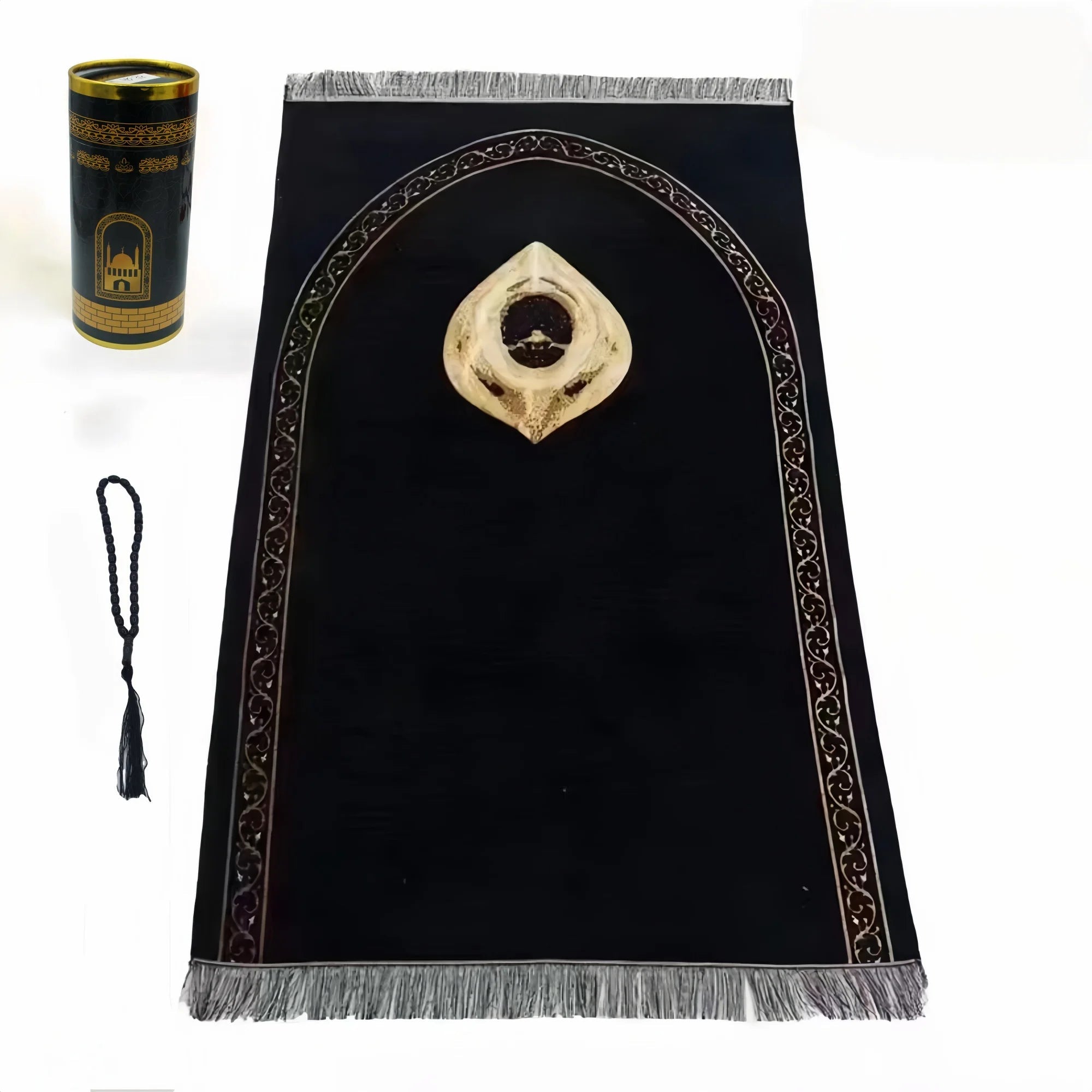 Muslim Prayer Rug With Prayer Beads In Elegant Cylinder Gift Box 1005009355222449-01