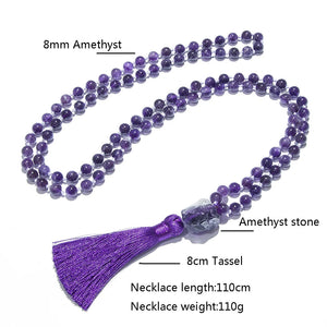 Natural Amethyst 108 Knotted Mala Beads Necklace With Tassel Guru Bead 1005004448207933-al