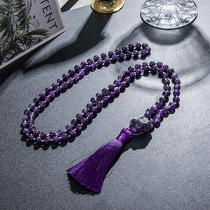 Natural Amethyst 108 Knotted Mala Beads Necklace With Tassel Guru Bead 1005004448207933-al