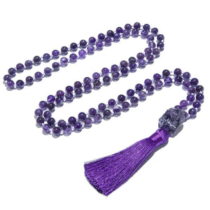 Natural Amethyst 108 Knotted Mala Beads Necklace With Tassel Guru Bead 1005004448207933-al
