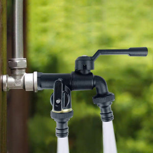 Outdoor Dual Outlet Garden Faucet with Hose Connector
