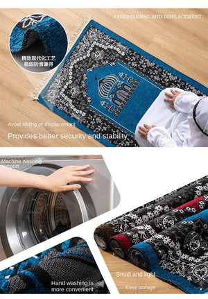 Portable Muslim Prayer Rug With Fringe Tassels Non Slip Backing 1005006499811927-C