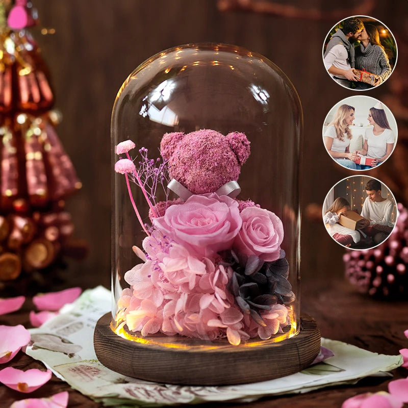 Preserved Rose Glass Dome With Led Lights For Valentines Gifts For Her 1005006285559671-Red