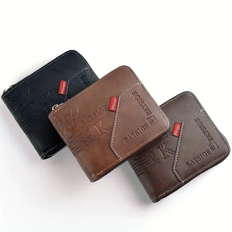 Pu Short Zipper Wallet With Card Holder, Valentines Gifts For Him 1005009918656521-Dark Brown
