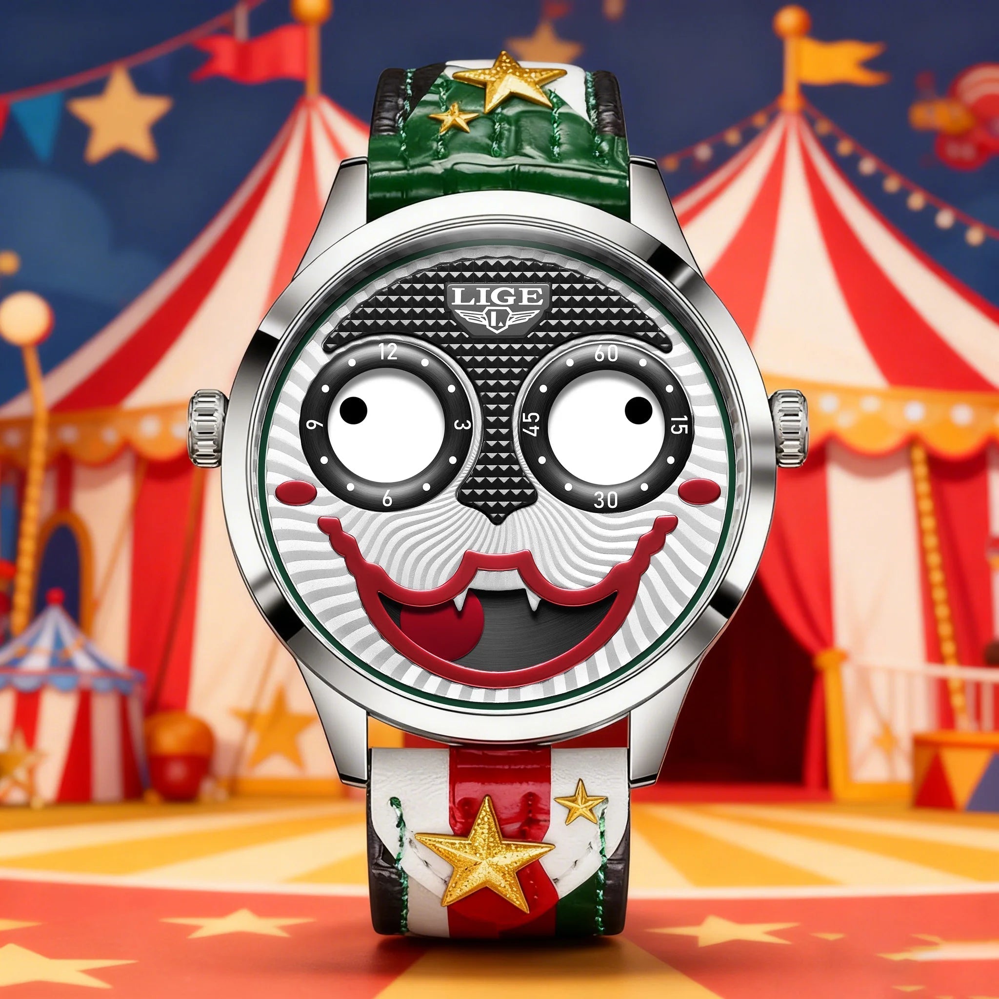 Quartz Leather Wristwatch With Moon Phase, Ideal Valentines Gifts For Him 1005010436074753-Green