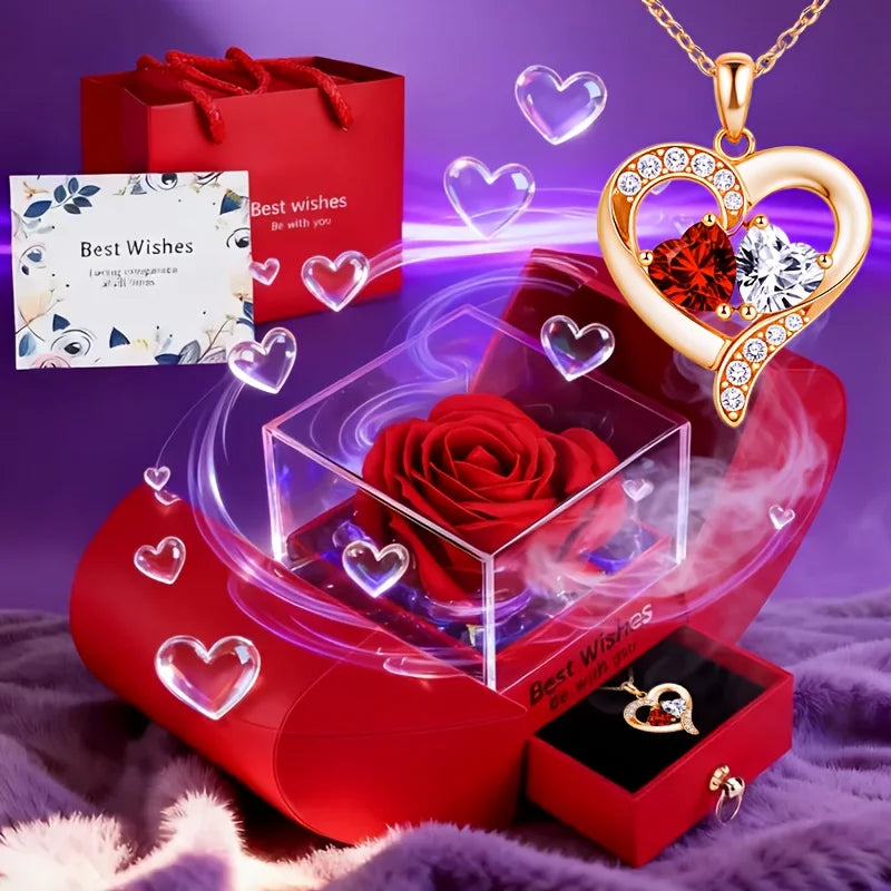 Rose Gift Box With Heart Necklace, Valentines Gifts For Her 1005010336309583-al