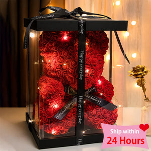 Rose Teddy Bear With Box Lights For Valentines Gifts For Her 1005006439133182-Flesh Pink