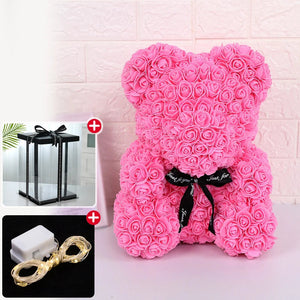Rose Teddy Bear With Box Lights For Valentines Gifts For Her 1005006439133182-Flesh Pink