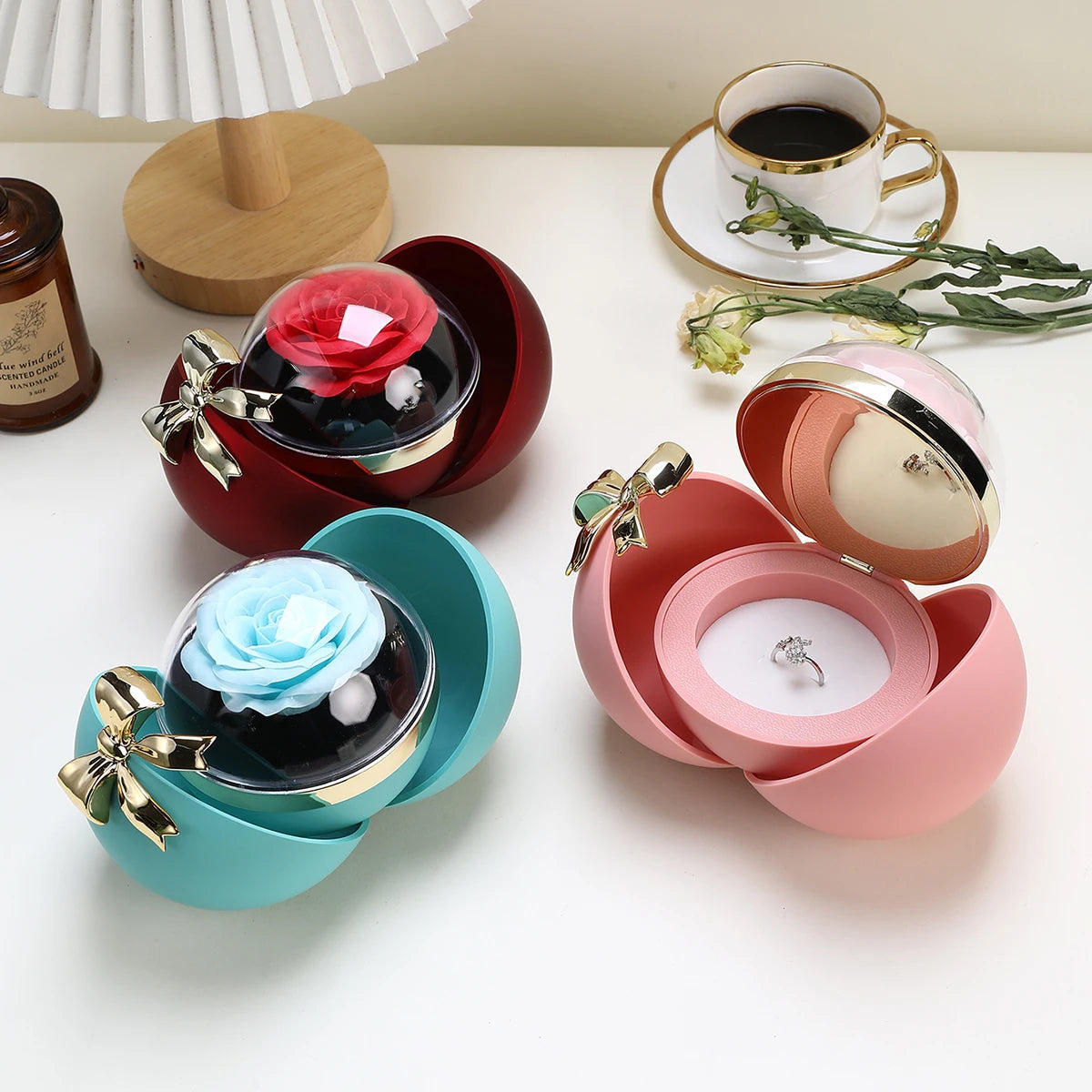 Round Bow Jewelry Gift Box For Valentines Gifts For Her 1005008651491877-Red