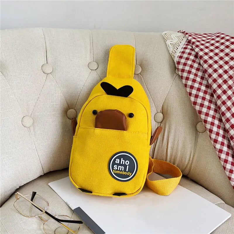Cute Duck Kids Canvas Crossbody Backpack, High Capacity