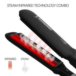 Steam Infrared Ceramic Hair Straightener with Wide Plates